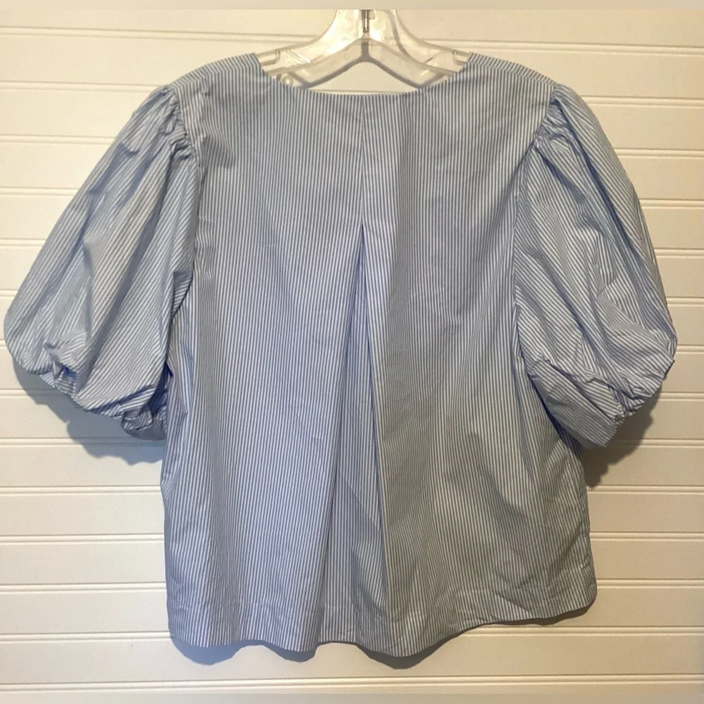 Kate Spade new york x Target Blue/White Women's Stripe Puff sleeve Blouse  Sz M